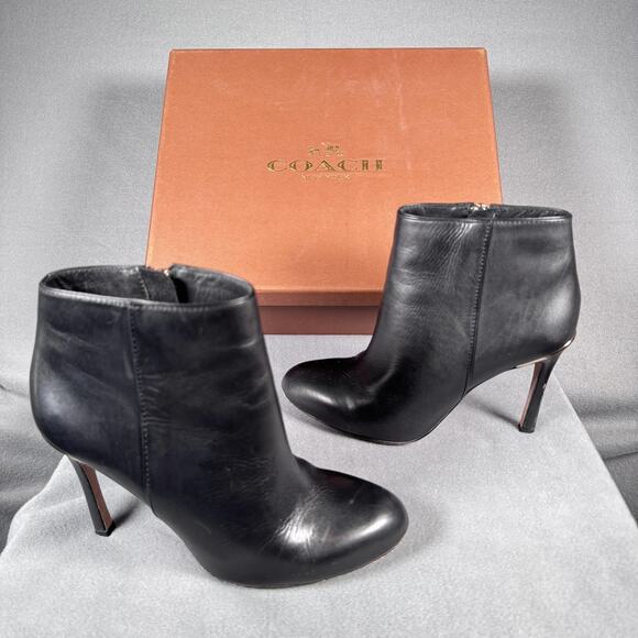 Coach Nila Dress Nappa Boots Womens Size 6.5 Black Leather Ankle Bootie Q6266 - Picture 1 of 12